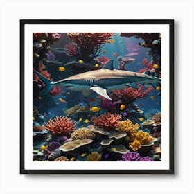 Sharks And Corals Art Print