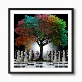 Colorful Tree On Chess Board - Old Game New Rules Art Print