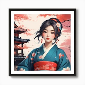 Asian Girl In Kimono 2 Art Print