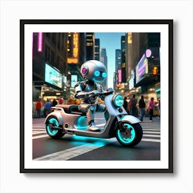 Robot On A Scooter Art Print