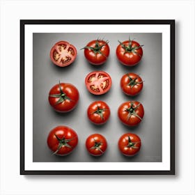 Tomatoes On A Grey Background Art Print