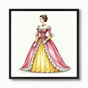 Detailed Watercolor Artwork Of Queen Elizabeth I, With Royal Attire 1 Art Print