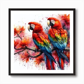 A Pair Of Scarlet Macaw Parrots Art Print