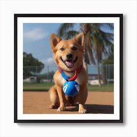 Dog On A Baseball Field Art Print