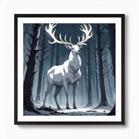 A White Stag In A Fog Forest In Minimalist Style Square Composition 24 Art Print