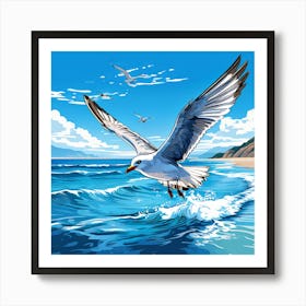 Seagull Flying Over The Ocean Art Print