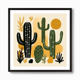 Rizwanakhan Simple Abstract Cactus Non Uniform Shapes Petrol 64 Art Print