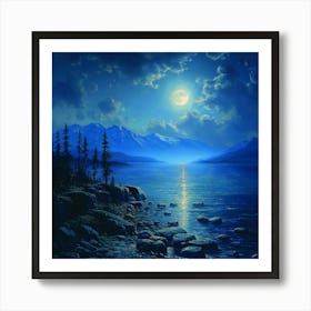 Moonlight Over Lake Art Print