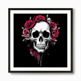 Skull With Roses 3 Art Print