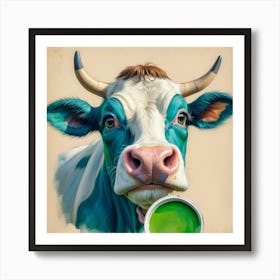 Cow With Green Drink Art Print