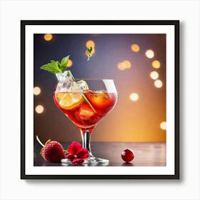 Cocktail With Strawberries And Raspberries Art Print