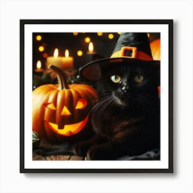 Halloween Cat In Witch Hat 1 Art Print