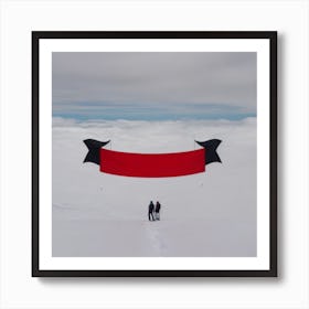 Two People Flying Kites In The Snow Art Print