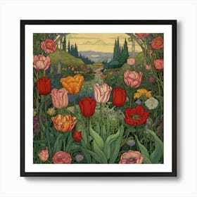 Tulips In The Garden 32 Art Print