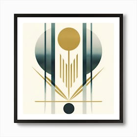 Mid Century Art, Muster, Linien, Kreise Bauhaus grün-beige Style Art Print