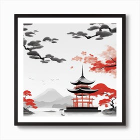 Red Japanese Pagoda Art Print