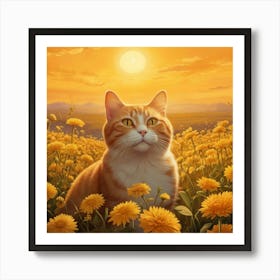 Cat In A Field Of Dandelions Art Print