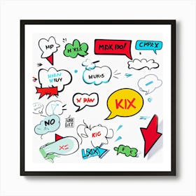 Cartoon Speech Bubbles And Arrows Set Hand Drawn Style Exaggerated Shapes Bold Outlines Vibrant (4) Art Print