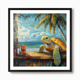 Sea Turtle At The Beach Bar 2 Art Print