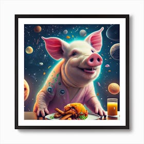 Space Pig Chicken Dinner Art Print