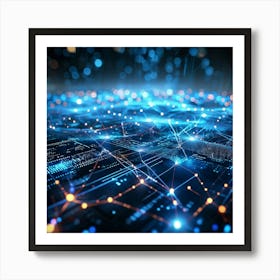 Abstract Cyber Concept Art Featuring Networks Of Glowing Dots Amidst Streams Of Futuristic Data Flow (1) Art Print