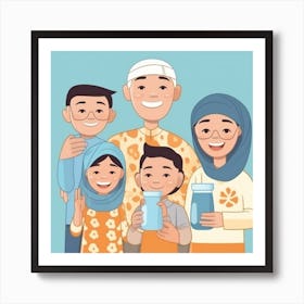 Muslim Family Cartoon Affiche