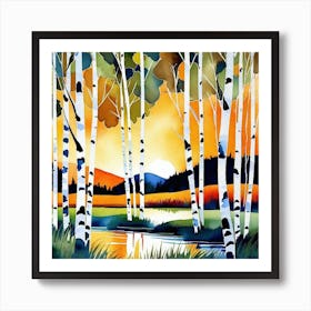 Sunset Birch Trees 1 Art Print