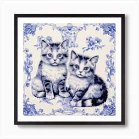 Kittens Cats Delft Tile Illustration 3 Art Print