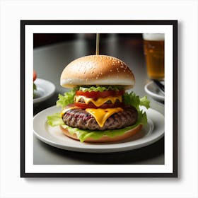 Hamburger And Beer 2 Art Print