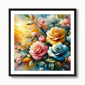 Colorful roses in sunset oil painting abstract painting art 6 Art Print