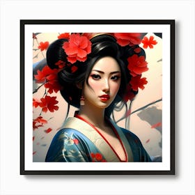 Japan Traditional Geisha Illustration By Ad 158 Art Print