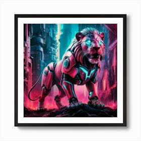 Futuristic Cyborg Lion Art Print