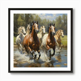 Horses Running In A Stream 1 Art Print