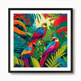 Parrots In The Jungle Fauvism Tropical Birds in the Jungle 11 Art Print