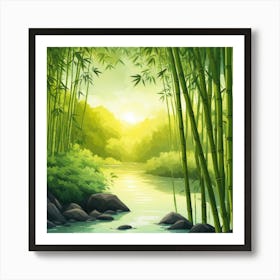 A Stream In A Bamboo Forest At Sun Rise Square Composition 314 Art Print