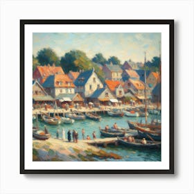 Harbor Scene, Acrylic Painting Style Art Print