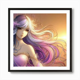 Anime Girl With Long Hair Art Print