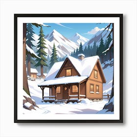 Winter Cabin In The Mountains 1 Art Print