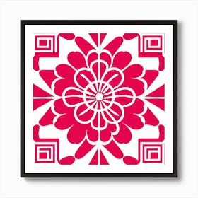 Chinese Flower pattern art, tile Art Print