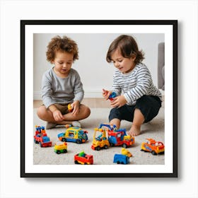 Two Children Playing With Toy Cars Art Print