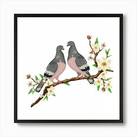 Pigeons On A Branch Art Print