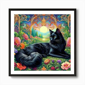 Black Cat In The Garden 7 Art Print