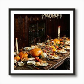 A Beautifully Prepared Thanksgiving Banquet Seated Under The Warm Glow Of Recessed Lighting In A Rus (6) Art Print