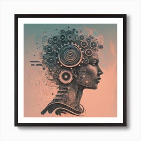 Abstract Portrait Of A Woman With Gears Art Print