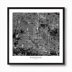 Phoenix Black And White Map Square Art Print