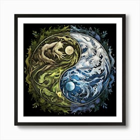 Yin Yang, Yin And Yang Symbol With Natural Elements Representing Balance And Harmony 1 Art Print