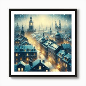 Christmas City At Night Art Print