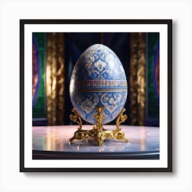 Blue and White Porcelain Egg on Brass Stand Art Print
