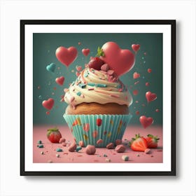Cupcake With Hearts Art Print