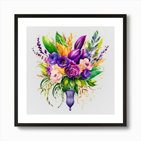 Watercolor Mardi Gras Flower Bouquets 15 Art Print